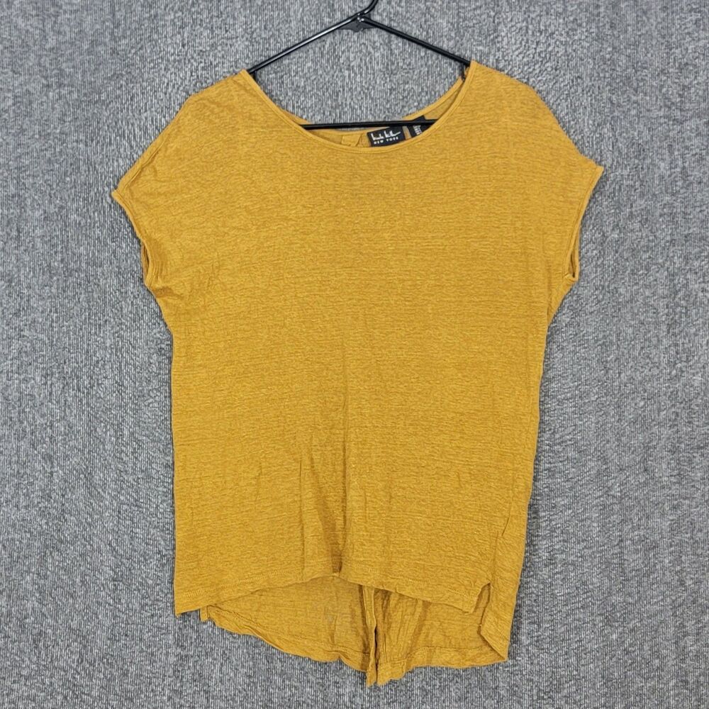 Nicole Miller NY Top Womens S Golden Yellow 100% Linen Short Sleeve Slouchy Tee